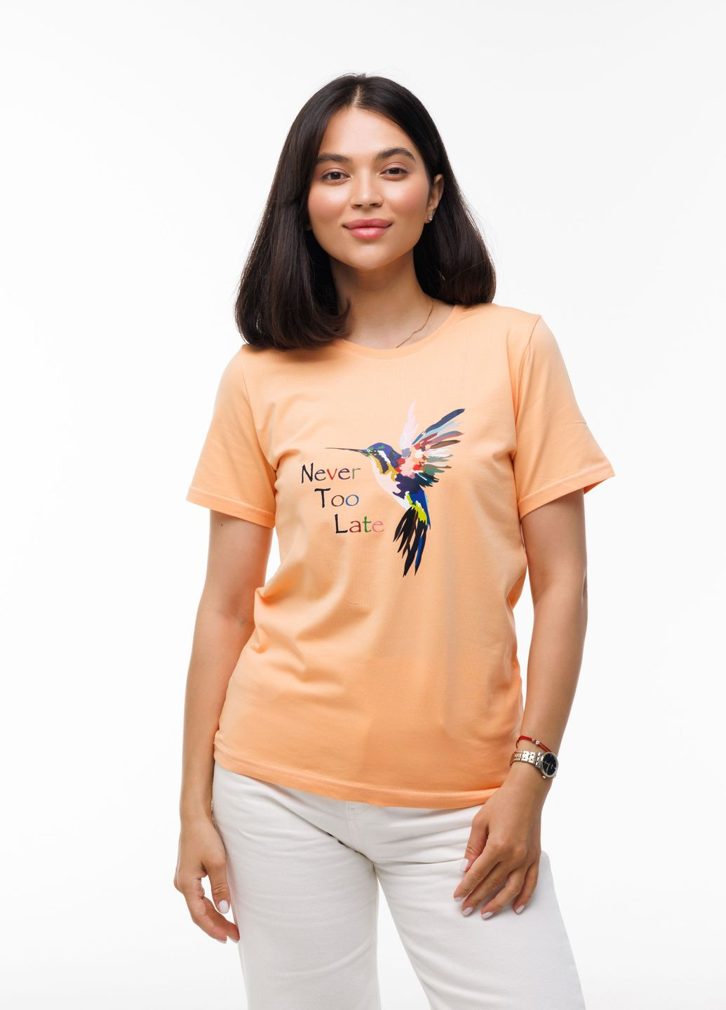 Женская футболка "Колибри" S персиковый (4129083102321) Наталюкс 41-2908 - (335426919)