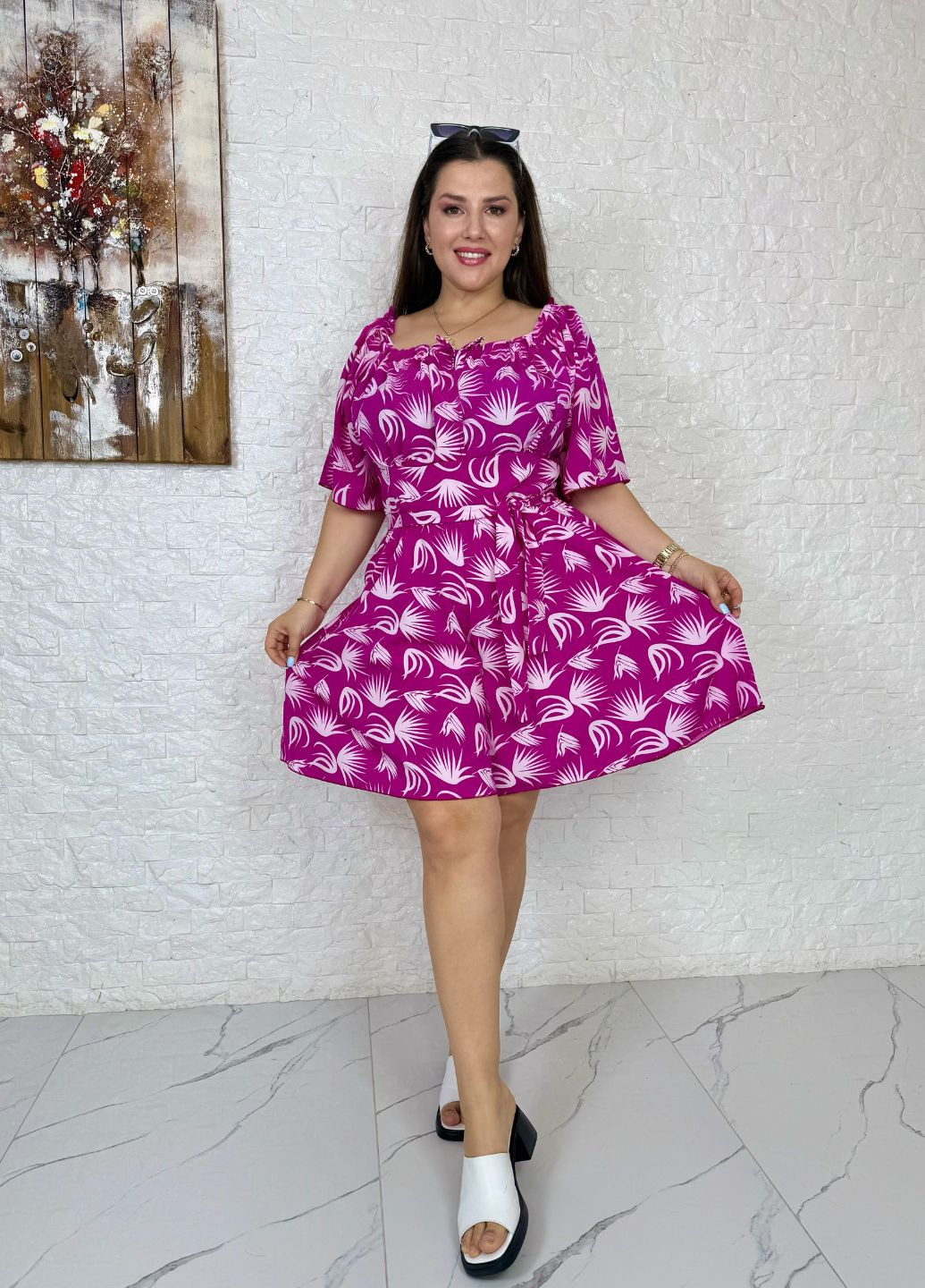 Комбінезон-сукня до коліна Україна комбінезон-шорти абстрактний малиновий повсякденний софт