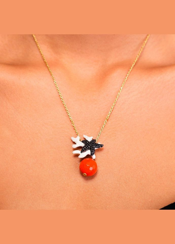 Кольє з коралом, емаллю і фіанітами CA07840 Misis (358934893)