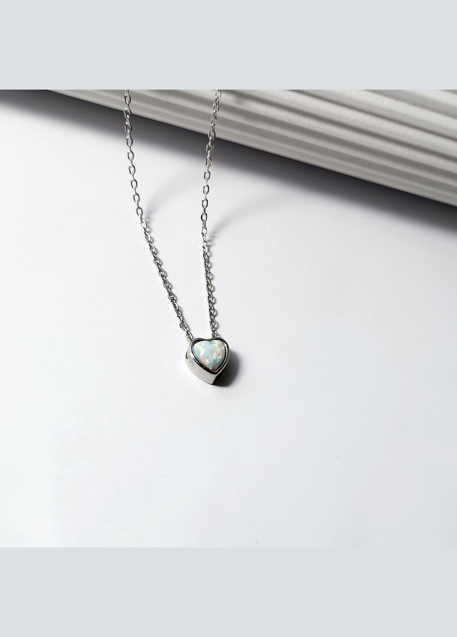 Женская серебряная цепочка колье с подвеской Сердце с Белым Опалом до см серебро 925 пробы Родированное 417 No Brand (306854523)