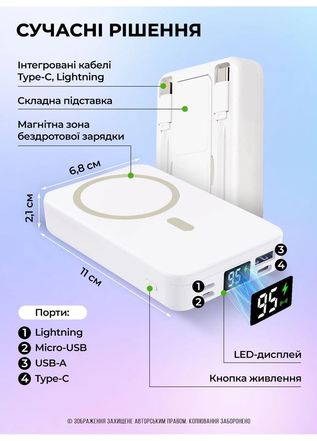Повербанк 10000 mah для роутера телефона айфона андроида с беспроводной зарядкой magsafe павербанк с кабелями Черный 73742 OnePro (362672586)