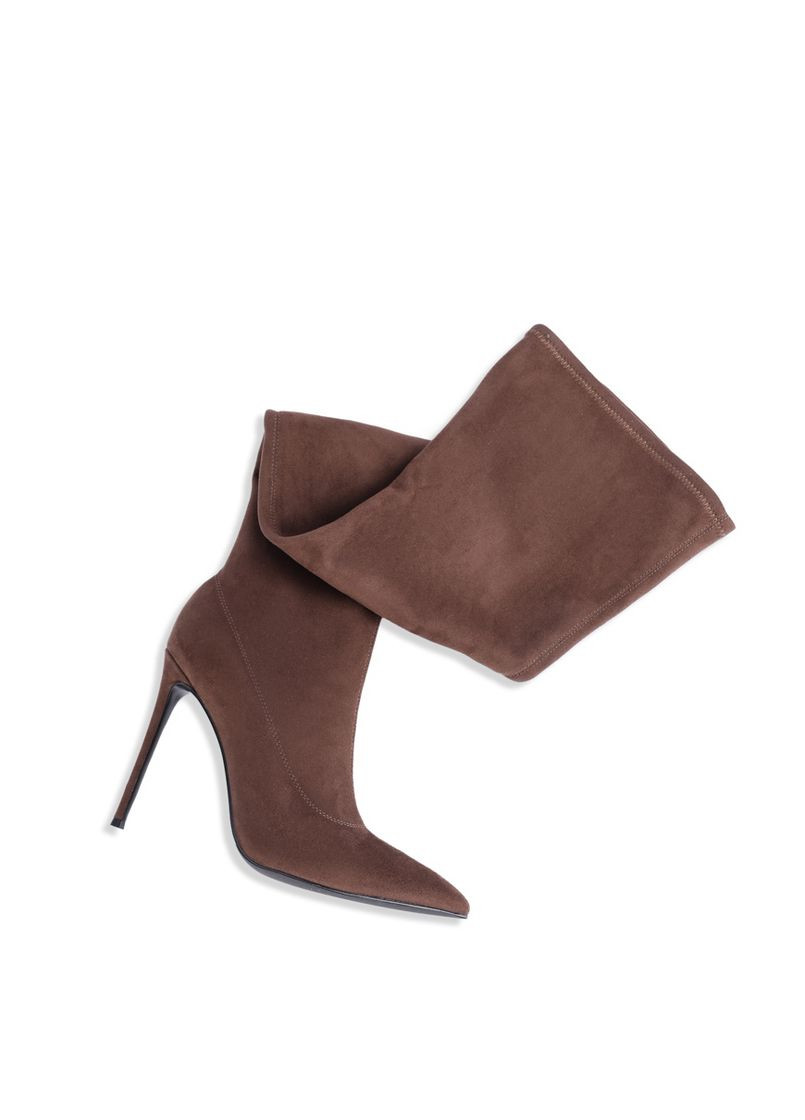 Коричневые осенние женские ботфорты 2618-2201-1r коричневый искусственная замша (стрейч) MiaMay