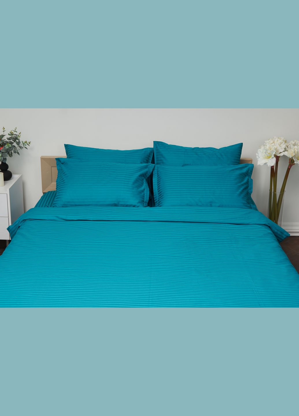 Комплект постельного белья двуспальный 175х210 наволочки 2х40х60 Satin Stripe (MS-820000635) Moon&Star turkish blue (284415973)
