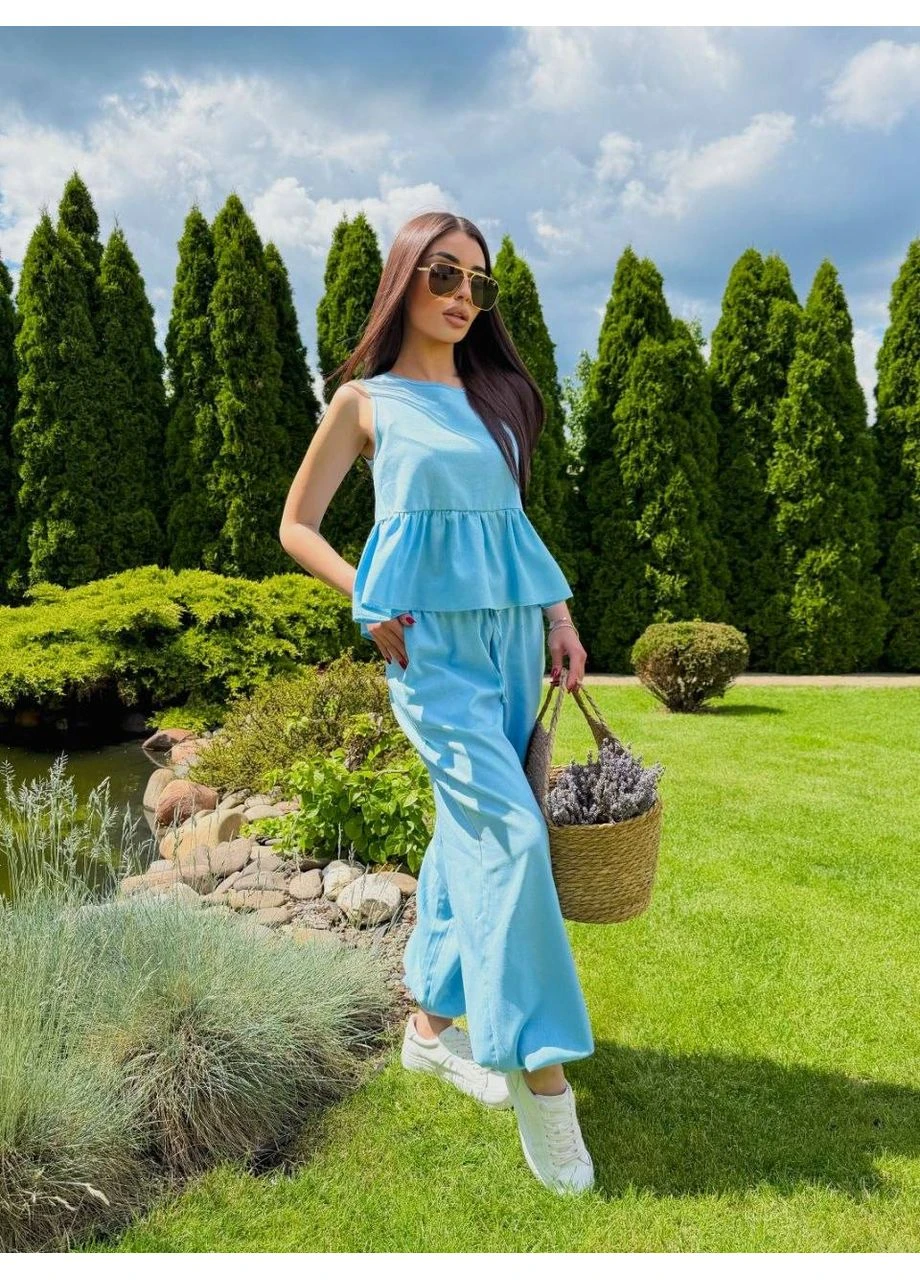 Костюм женский свободный топ+штаны голубого цвета 38482 Fashion (396254158)