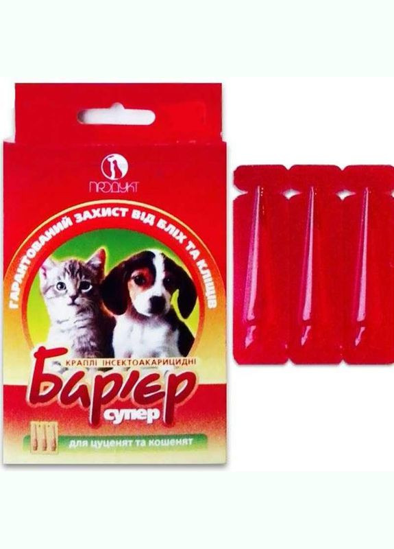 Барьерсупер 1 капли инсектоакарицидные от блох и клещей для котят и щенков, 3 пипетки х 0,5 мл Продукт (278308215)