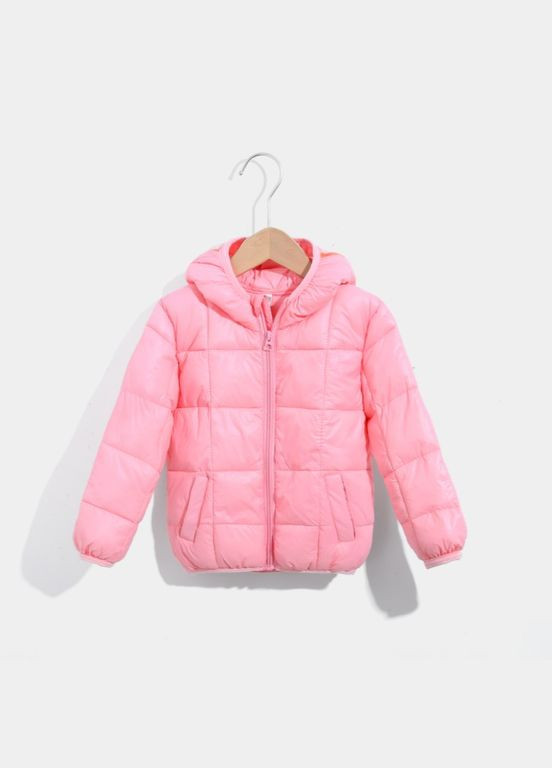 Розовая демисезонная куртка детская однотонная стеганная с капюшоном baby (100см) (11698) Qoopixie