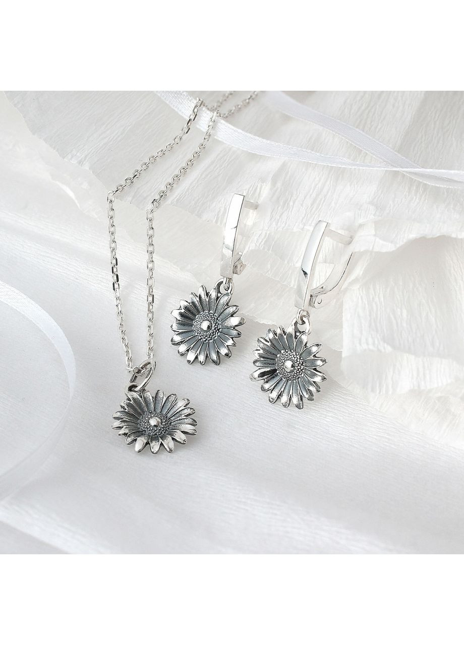 Сережки з підвісками Ромашка срібні 925 Флора Skifska Etnika (364202989)