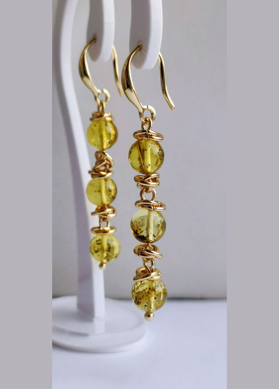 Сережки 2557 з натурального бурштину Медовий відтінок MINOV (311310498)