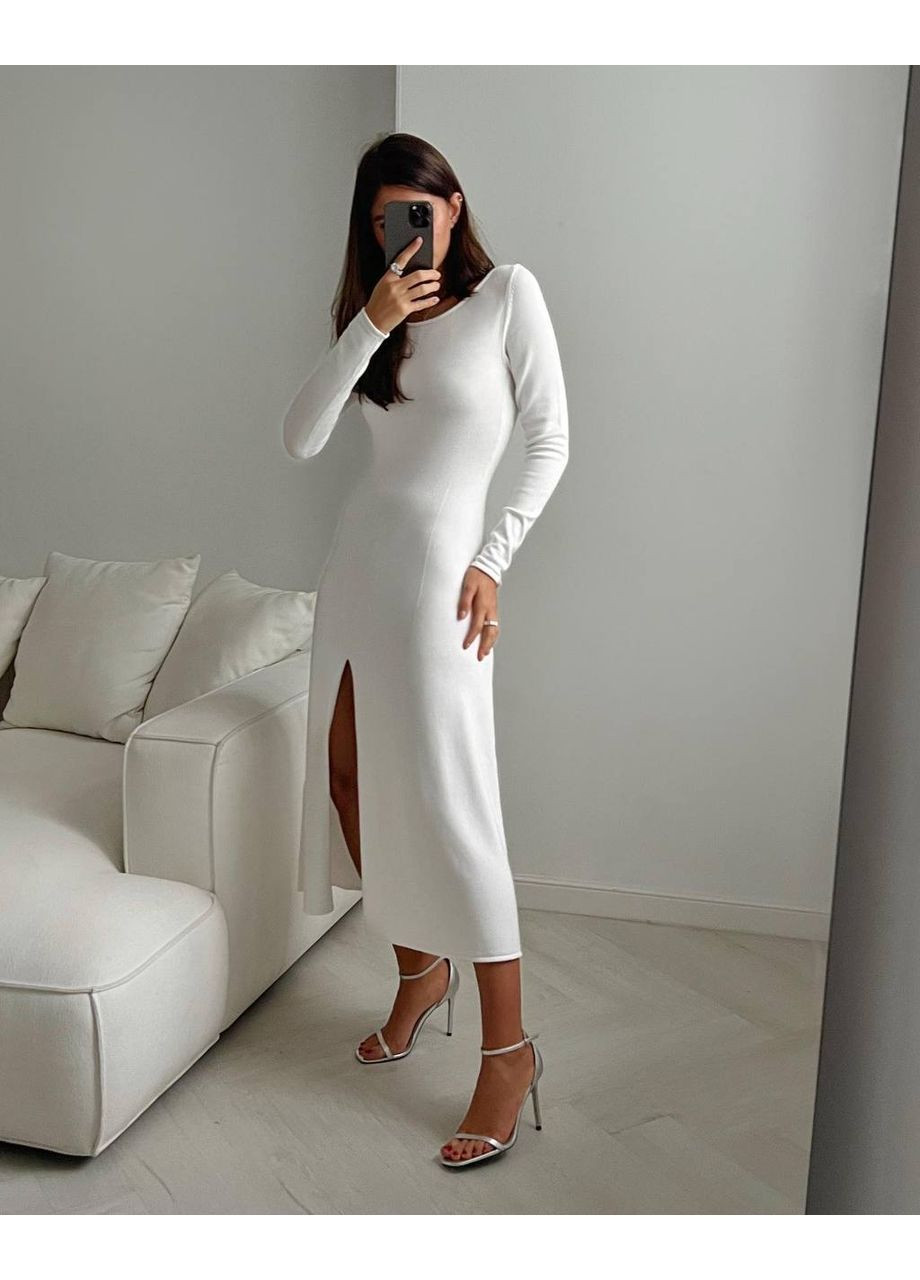 Молочное повседневный, вечернее, деловое, кэжуал женское платье силуэтная No Brand однотонное