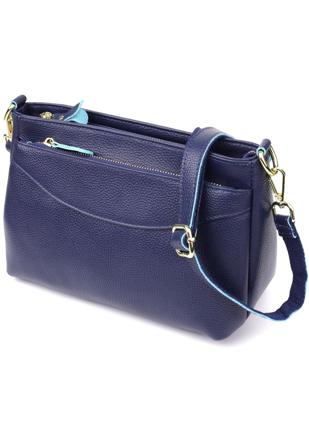 Елегантна жіноча шкіряна сумка з жорстким дном 22986 Синій Vintage (356452070)