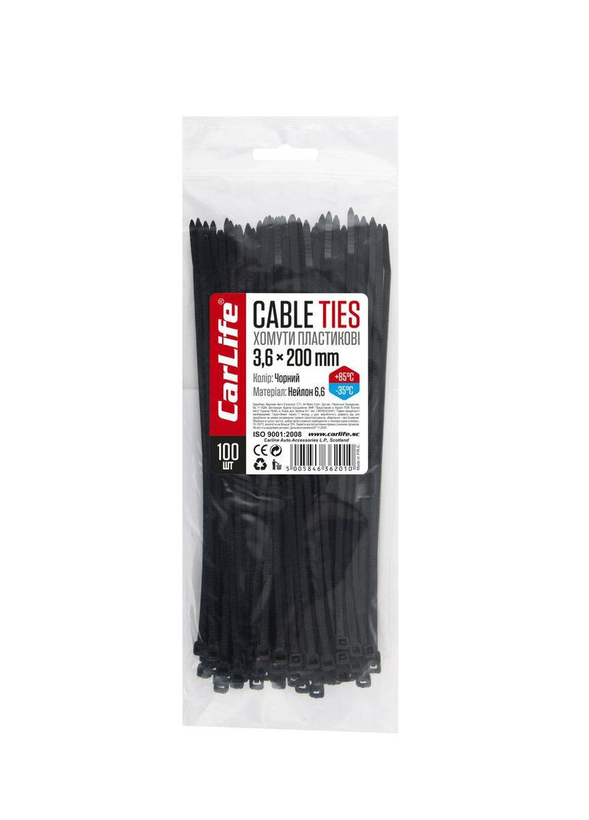 Хомуты пластиковые черные 3.6 * 300мм упаковка 100 штук CarLife (284420285)
