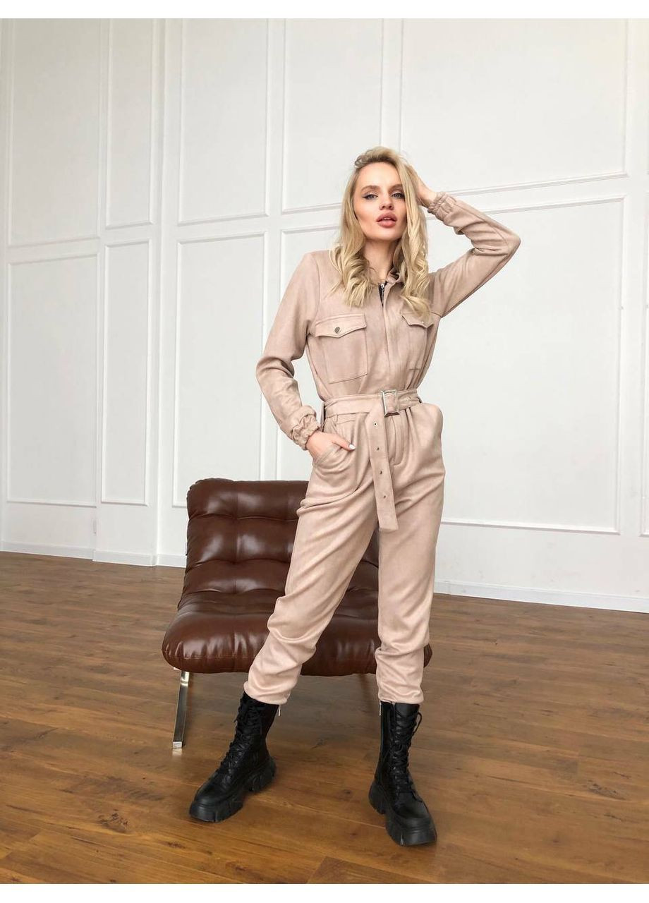 Комбинезон замш цвет беж milirud бежевый