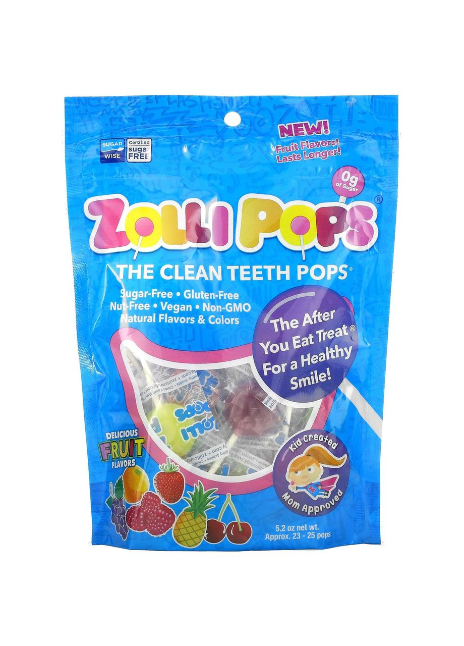 Леденцы для чистки зубов The Clean Teeth Pops на палочке со вкусом фруктов ягод 2325 шт Zollipops (286784219)