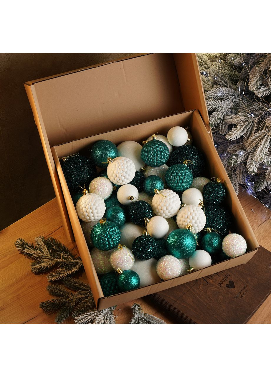 Набір ялинкових іграшок куль SGX "Блиск" 40 шт. Смарагдовий. Подарунковий набір новорічних кульок. Кульки на ялинку Yalynkar (366964593)