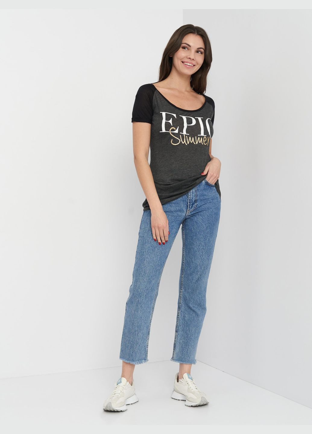 Футболка,темно-сірий-чорний з принтом, Alcott - (293964213)