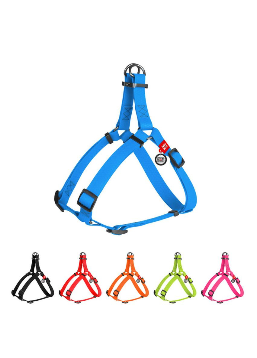 Шлея для собак водостійка Waterproof, c QR паспортом, металічна пряжка-фастекс, Ш 15 мм, Дов 40-55 см блакитний WAUDOG (322642918)