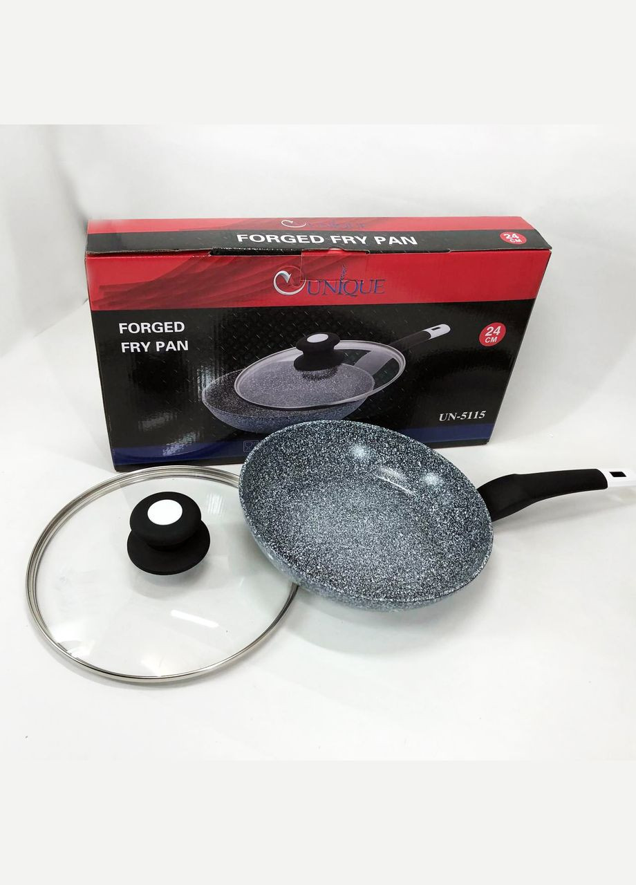 Сковорода UN-5115-24 см із кришкою/граніт світлий Unique (364663700)