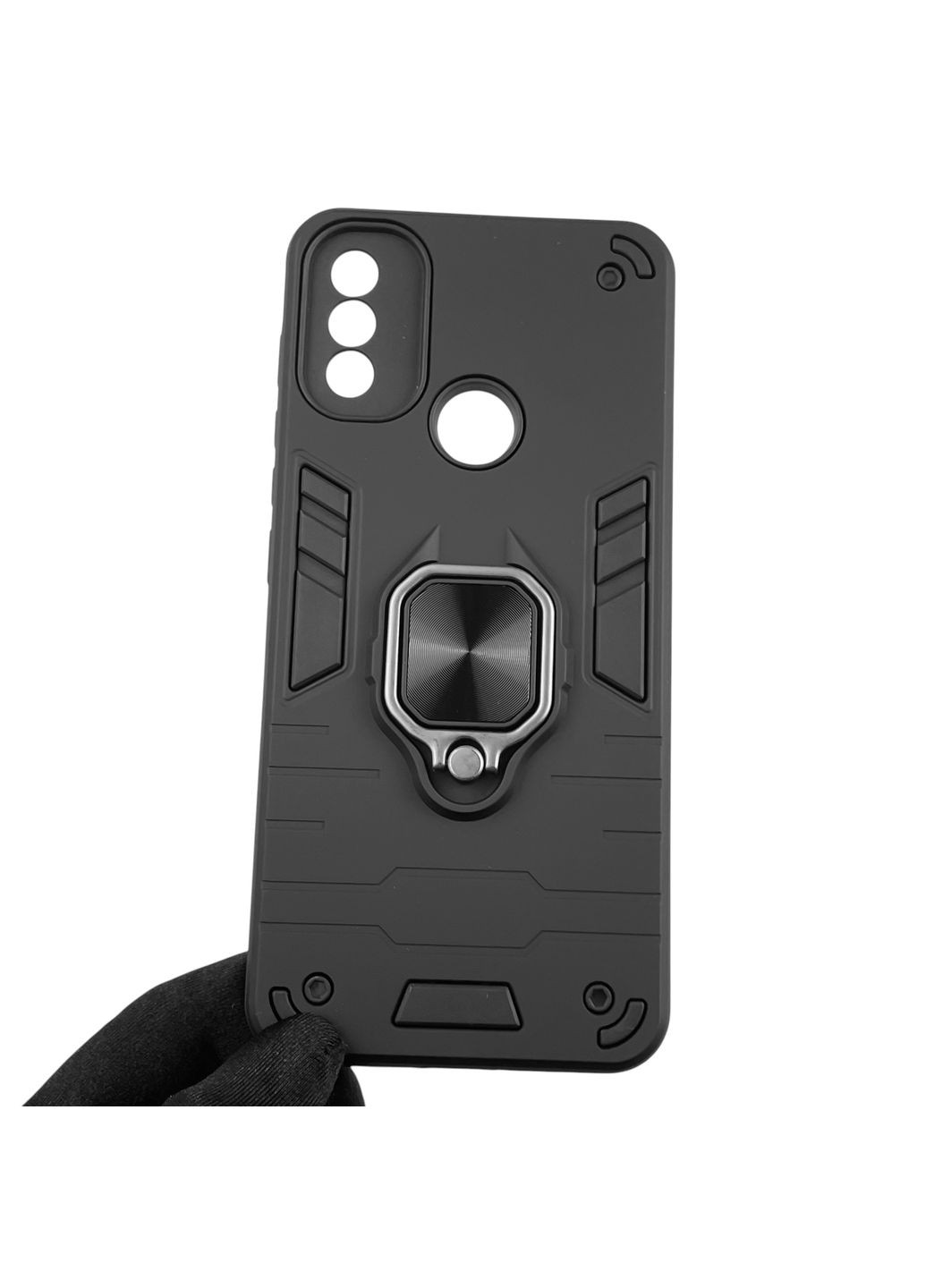 Чохол для телефона Moto E20 броньований з магнітним кільцем-тримачем на моторола e20 чорний Motorola (366233220)