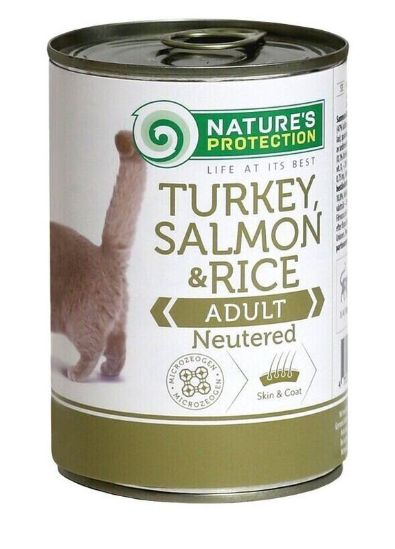 Влажный корм для кошек Neutered Turkey, Salmon&Rice 400г Nature's Protection (293510742)