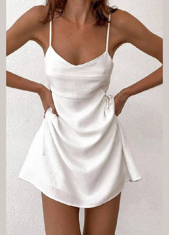 Білий ніжна біла лляна сукня без рукава з відкритим декольте, прогулянкова повсякденна літня сукня шикарної якості No Brand