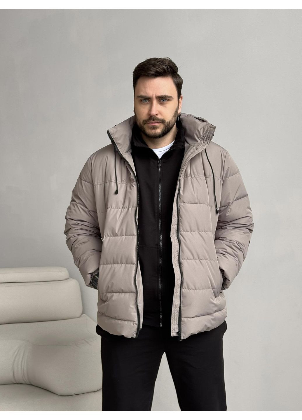 Куртка сірий беж Main + костюм Pull без капюшону чорний No Brand (350790621)