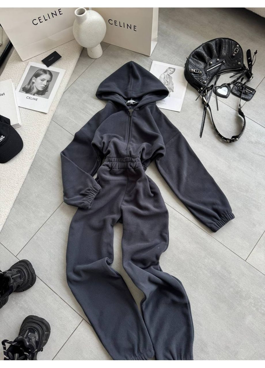 Женский флисовый комбинезон Asi.Store.ua комбинезон-брюки графитовый спортивный, повседневный, кэжуал флис