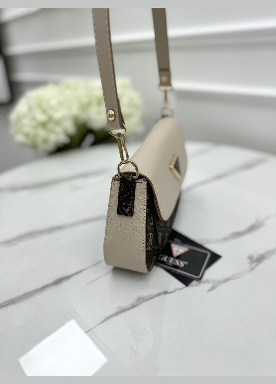 Сумка жіноча багет коричневий із бежевим міні на плече No Brand (322464369)