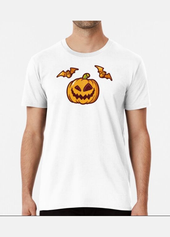 Белая мужская футболка с принтом тыква летучая мышь хэллоуин Stedman
