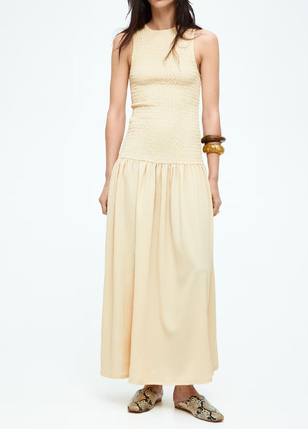 Светло-бежевое кэжуал платье H&M однотонное