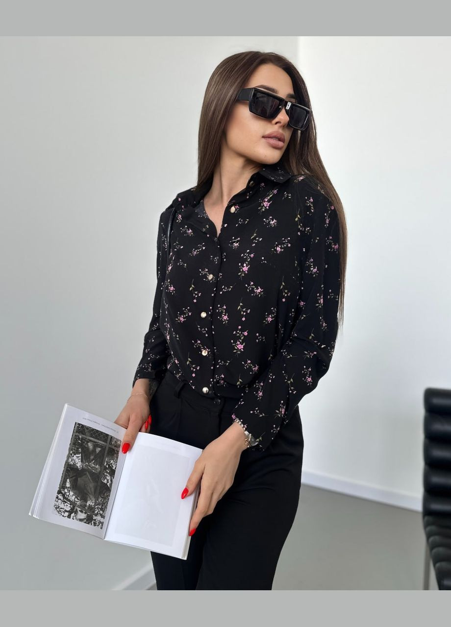 Черная женская блуза софт цвет черный принт р.46/48 454243 New Trend