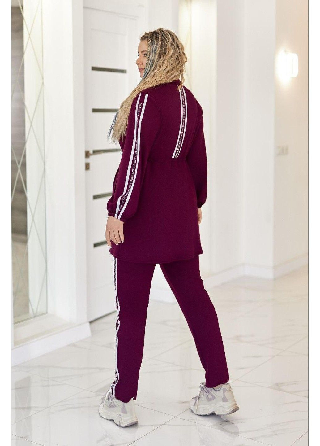 Костюм " Лампаси " кардиган + штани мод ВДЖВ-323 (ал-коз) Марсала + білий розмір 56-58 No Brand (355469849)