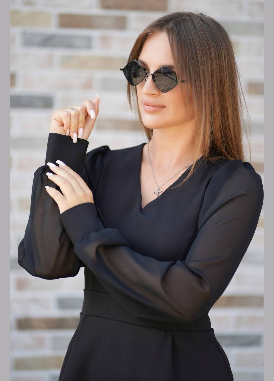 Черное праздничный женское платье мини с шифоновыми рукавами Avanti