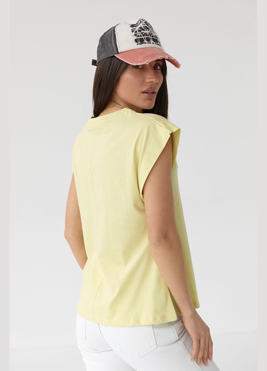 Жовта літня однотонна футболка з подовженим плечовим швом 09107 з коротким рукавом Lurex