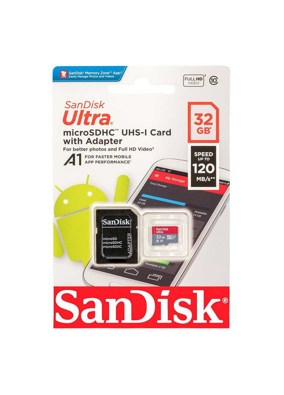 Картка пам'яті швидкісна Ultra microSDHC 32 GB Class 10 A1 120 Мб/с з адаптером SanDisk (282001347)
