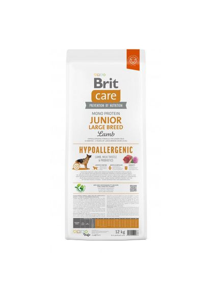 Сухий корм Dog Hypoallergenic Junior Large Breed для молодих собак великих порід, гіпоалергенний з ягням, 12 кг Brit Care (322874492)