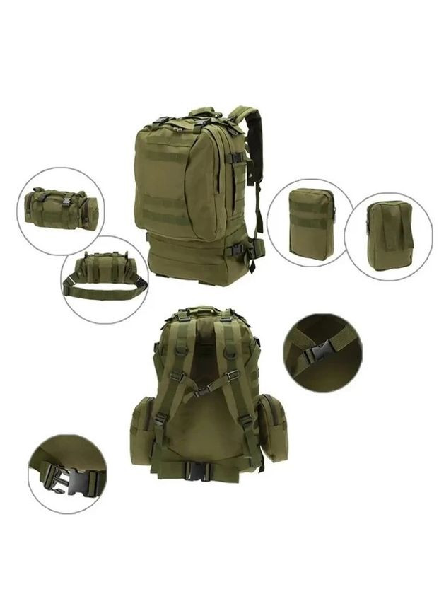 Рюкзак тактичний оливковий на 55 л, військовий рюкзак штурмовий з підсумками No Brand (361669469)
