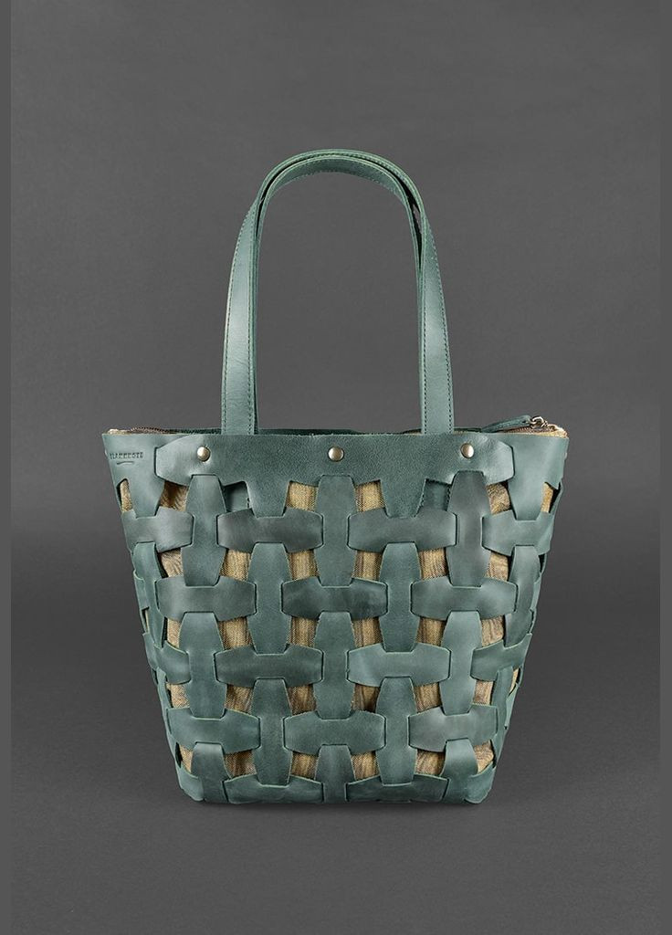 Кожаная женская плетеная сумка Пазл L зеленая Crazy Horse (A-026667) BlankNote шоппер (327874178)