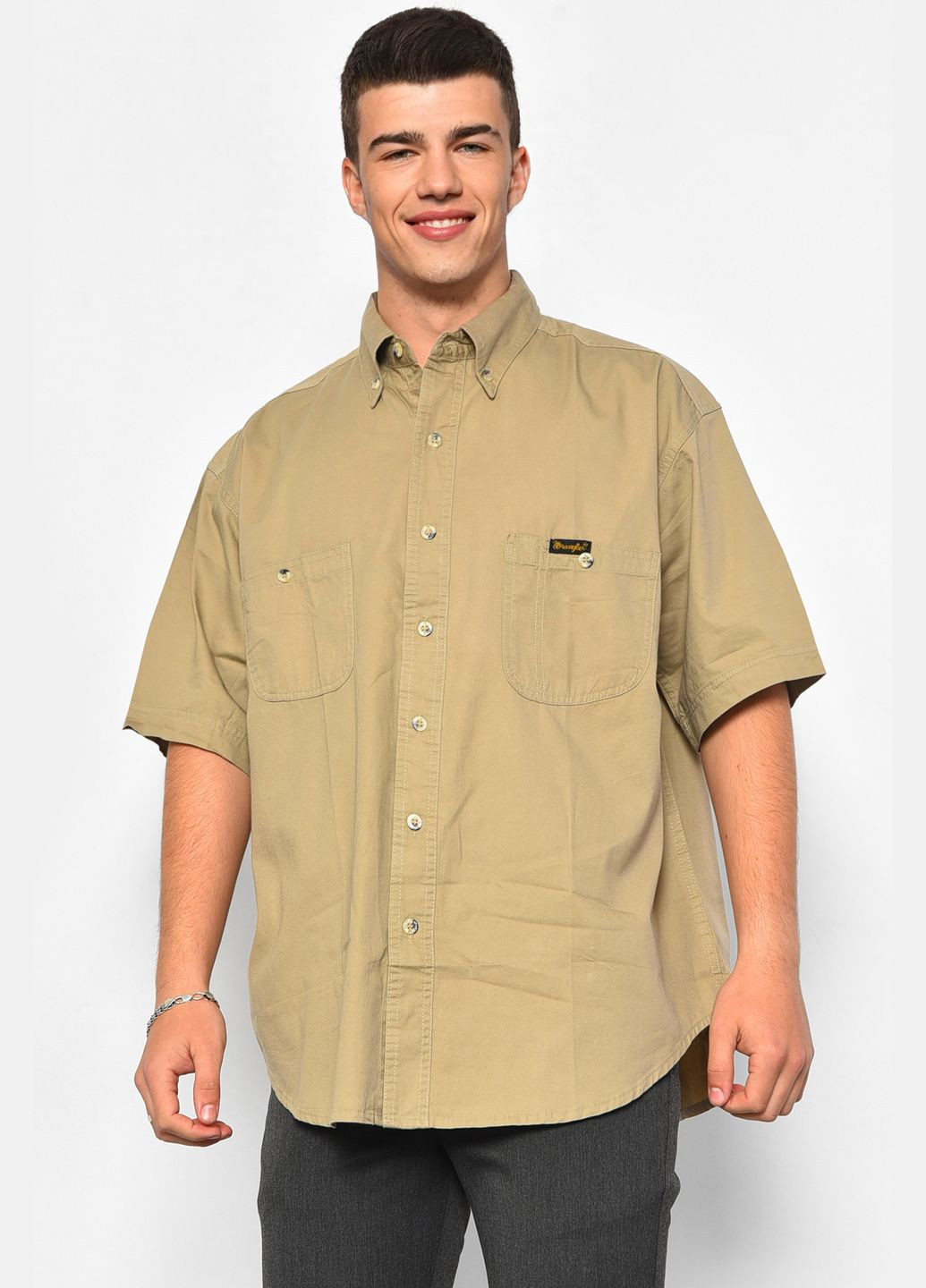 Сорочка чоловіча батальна темно-бежевого кольору Let's Shop (296551603)