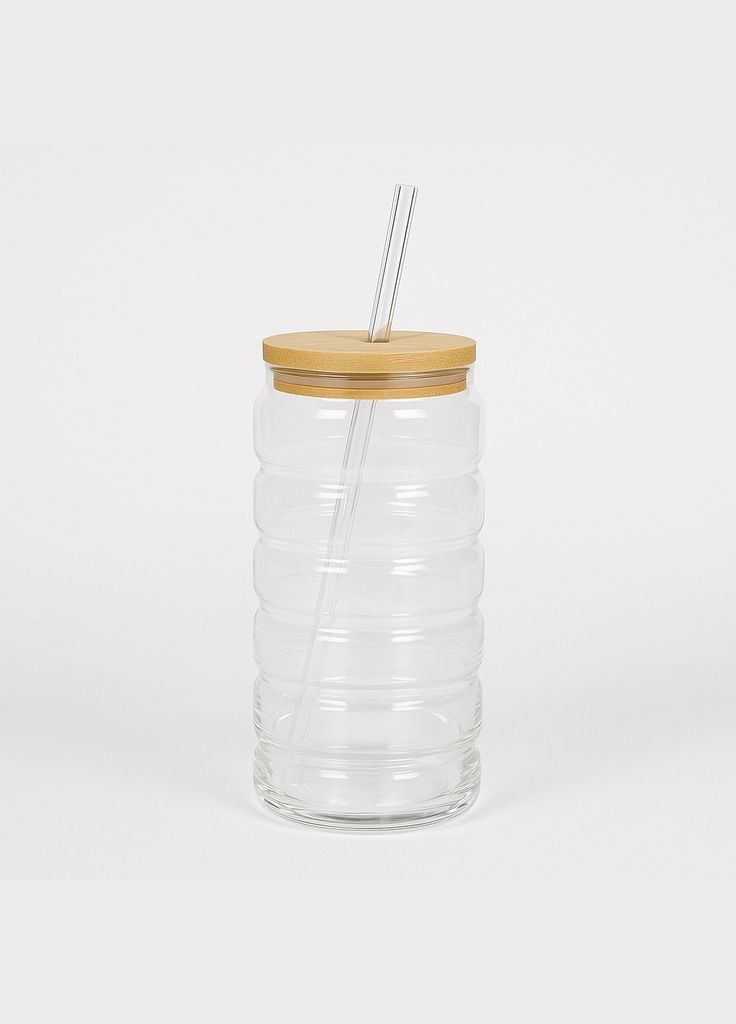 Склянка з бамбуковою кришкою та трубочкою Home (330749054)