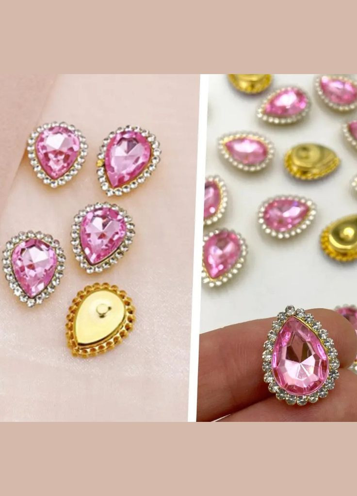 Стразовый декор Капля, акрил, оправа-золото, 18х14 мм, розовый No Brand (341731078)