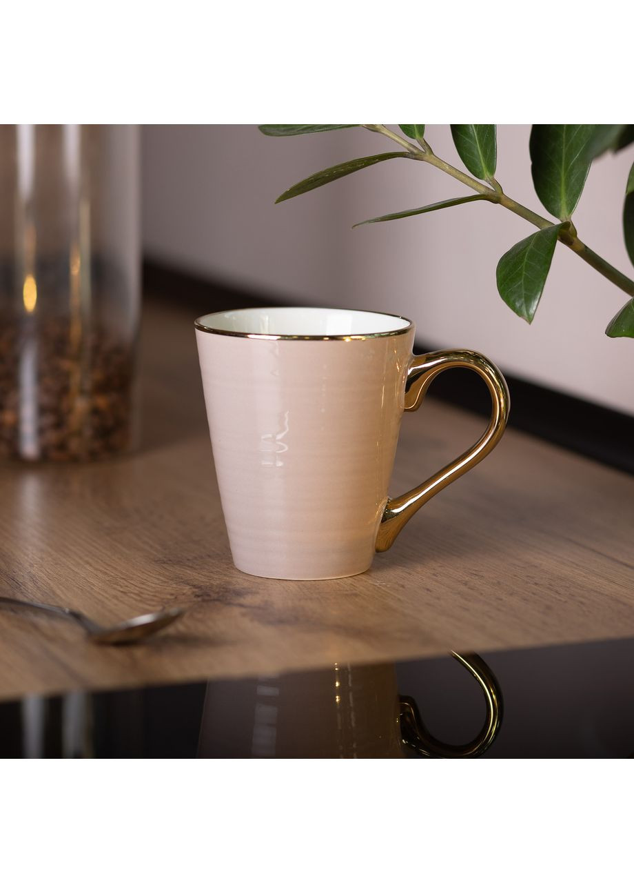 Чашка керамічна із золотим обідком та позолоченою ручкою 320 (мл) Кремова RX-N240624CR Liling Rongxiang Ceramic (357204250)