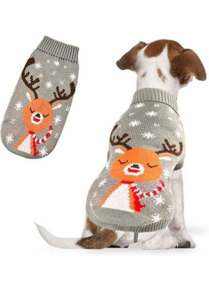 Вязаный акриловый свитер для собак Pet Style "Серый лось" XS No Brand - (323234776)