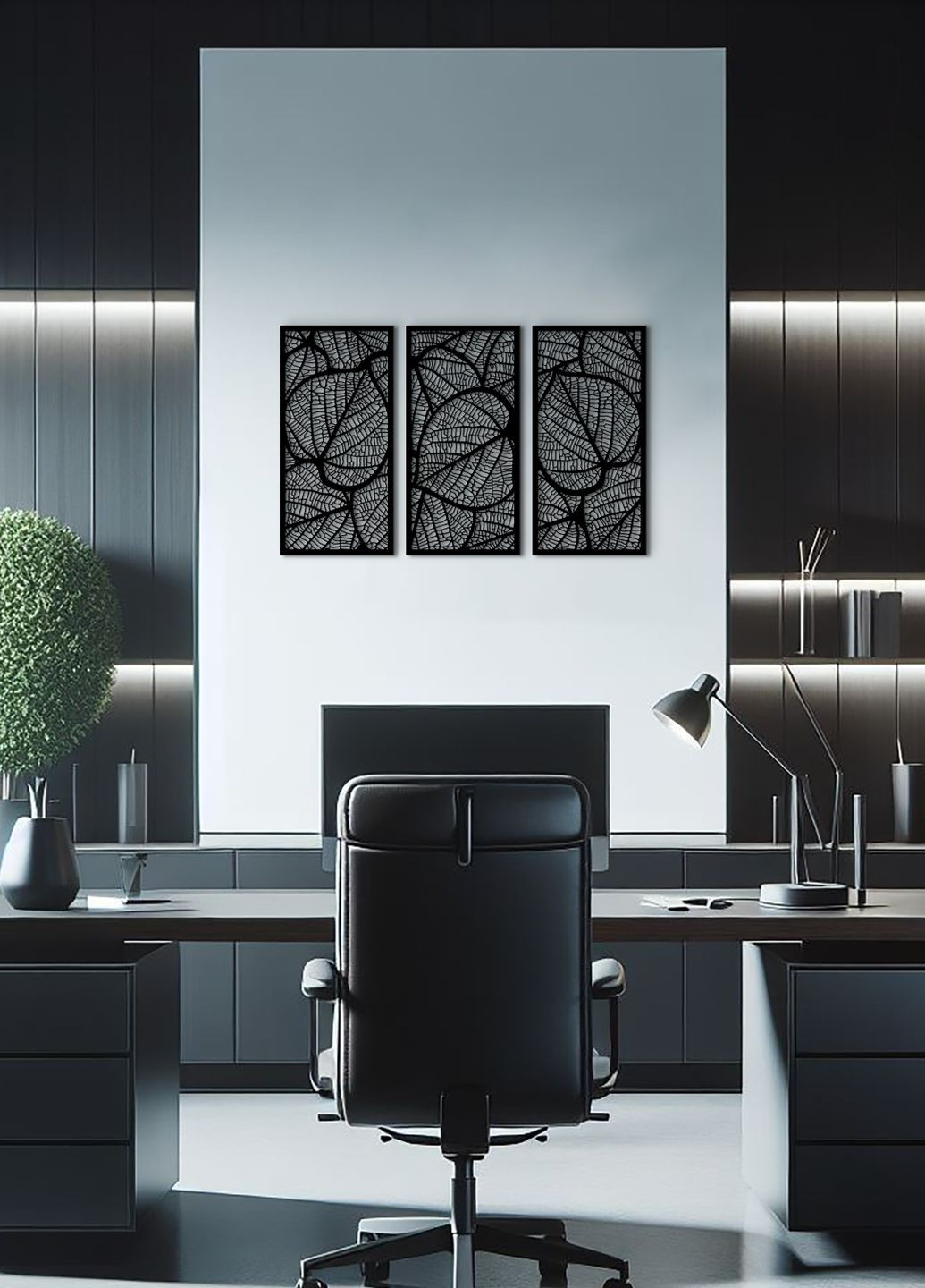 Декор в комнату, современная картина на стену "Листочки картина с трех частей", стиль лофт 95х145 см Woodyard (292113110)