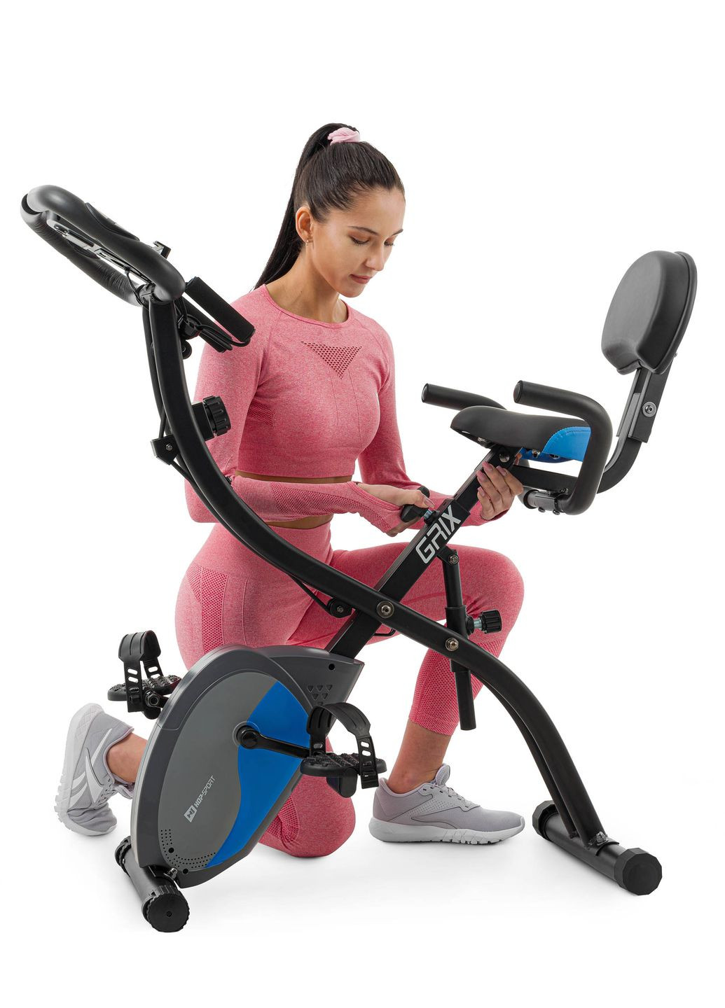 Велотренажер магнітний HS-3010X Grix X-Bike з еспандерами чорно-синій Hop-Sport (361952828)