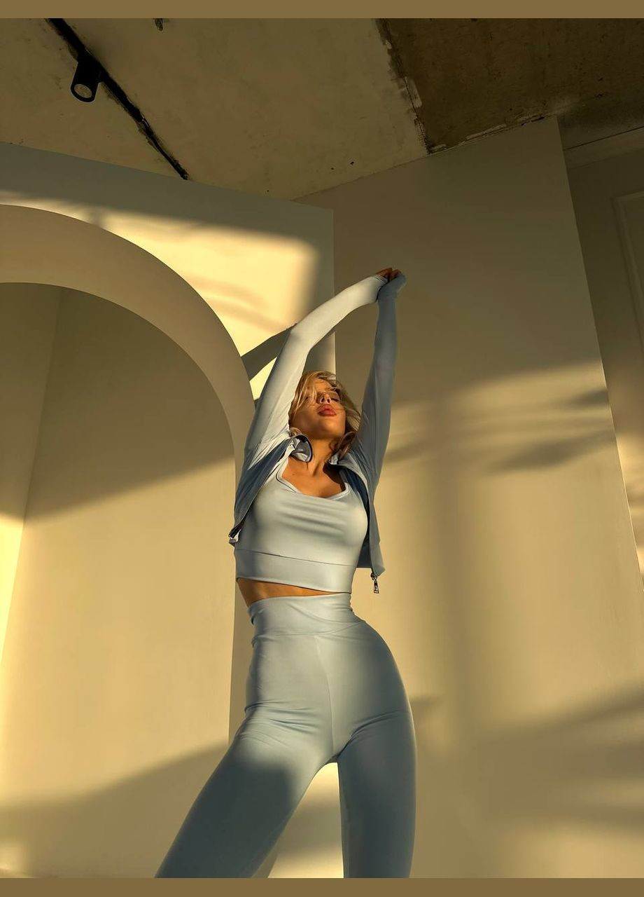 Жіночий костюм легінси топ та кофта колір блакитний р.42/44 451032 New Trend (282930637)