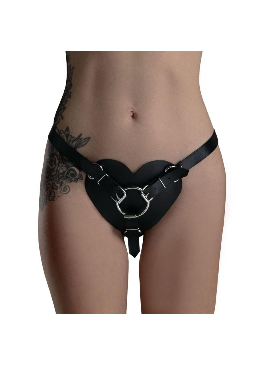 Трусики Сердце для страпона из натуральной кожи Feral Feelings - Hearts Strap-on Belt Black No Brand (303890937)