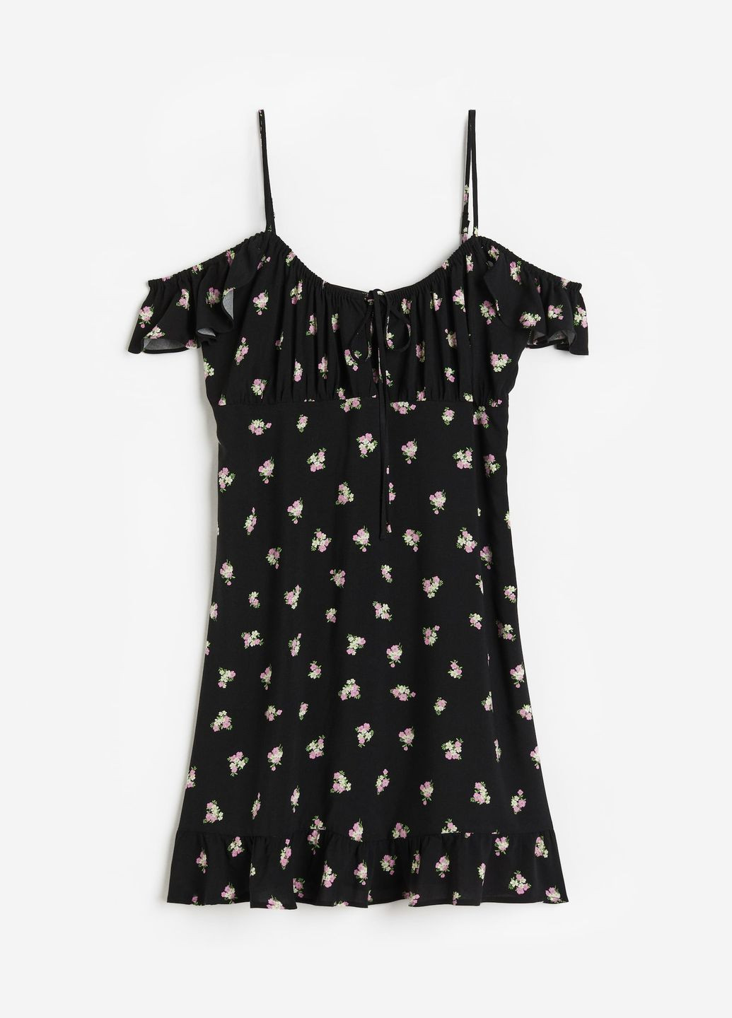 Черное кэжуал платье H&M с цветочным принтом