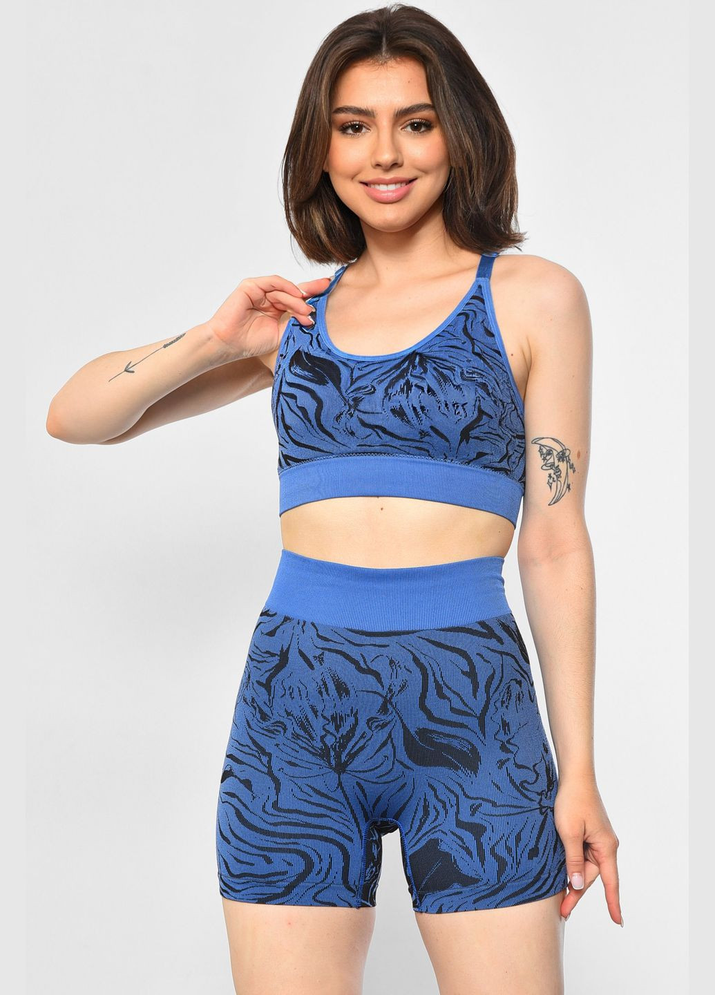 Спортивный костюм женский летний синего цвета Let's Shop (295469927)