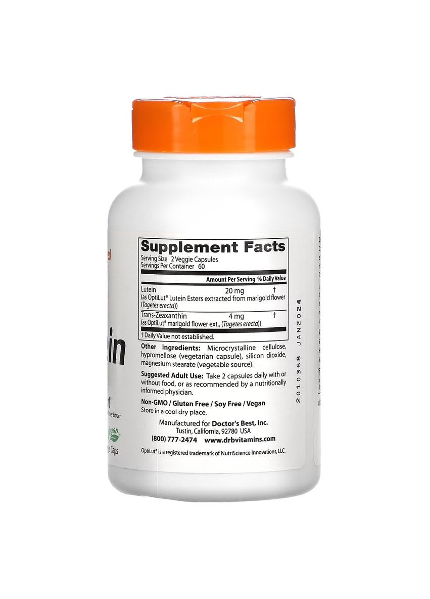 Лютеїн 10мг, OptiLut,, 120 гелевих капсул Doctor's Best (326054141)