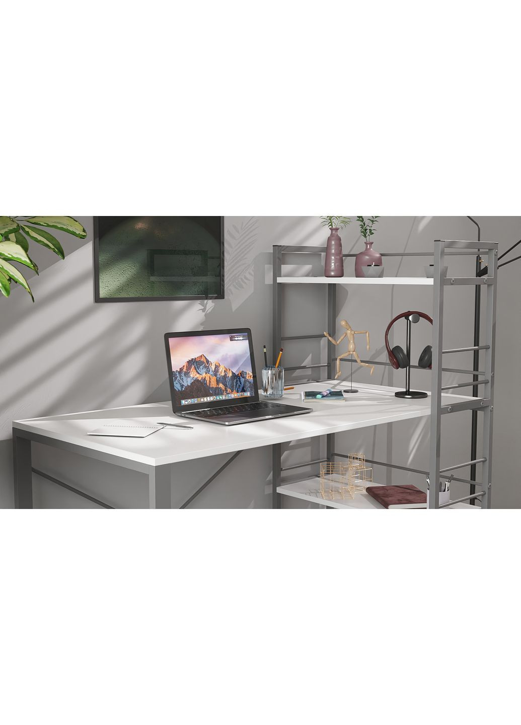 Письмовий стіл Серії Конект з етажеркою 75x120x600 сірий ДСП Біле 16мм (FRD-104230) Ferrum-decor (360644739)